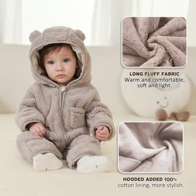 AiWMGL Newborn Baby Bear Outfit Suit With Fold-Over Mittens and Footies Girls Boys 0-3 Months Winter Fleece Clothes Suit Hooded Jumpsuit Romper Snowsuit - Image 7