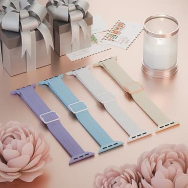 4 Pack Slim Braided Stretchy Compatible with Apple Watch Band 38mm 42mm 40mm 44mm 41mm 45mm 46mm 49mm Women Men, Solo Loop Nylon Thin Strap for iWatch Series 11 10 9 8 7 SE 6 5 4 3 Ultra - Image 2