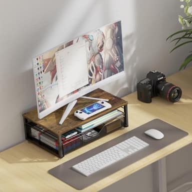 gianotter Computer Monitor Stand Riser, office organizer with Drawer, Office Organizers Storage for Classroom Office Supplies (Wood) - Image 3