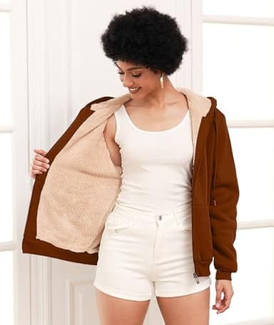 SWISSWELL Hoodies for Women Winter Fleece Sweatshirt - Full Zip Up Thick Sherpa Lined Hooded Jacket Khaki X-Large - Image 3