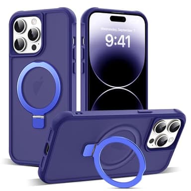 SKYLMW Compatible with iPhone 14 Pro Max Case with Invisible Magnetic O-Ring Stand Military-Grade Translucent Case for iPhone 14 ProMax 6.7" [Compatible with Mag-Safe][Great Grip Feeling], Navy - Image 1
