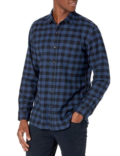 Amazon Essentials Men's Long-Sleeve Flannel Shirt (Available in Big & Tall), Black Blue Buffalo Plaid, Medium - Image 1