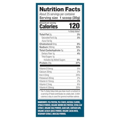 Vega Premium Protein + Supergreens - 20g Protein, Creamy Vanilla, 25 Servings, Spinach,Kale, Alfalfa Grass, Broccoli, 0g Added Sugar, Non-GMO, Gluten Free, Dairy Free, 1.68 lbs (Packaging May Vary) - Image 4