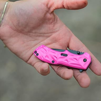 Smith & Wesson Black Ops SWBLOP3SMP Pink 5.8in S.S. Assisted Opening Knife with 2.5in Drop Point Blade and Aluminum Handle for Tactical, Survival and EDC - Image 4
