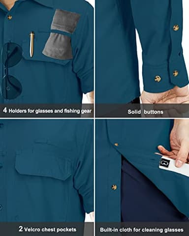 33,000ft Men's Long Sleeve Sun Protection Shirt UPF 50+ UV Quick Dry Cooling Fishing Shirts for Travel Safari Camping Hiking Dark Blue - Image 5