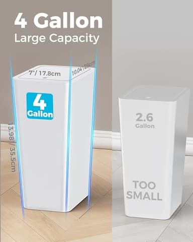 Gaxuzewc 4 Gallons Bathroom Trash Can with Lid, 3 Pack 15 Liters Slim Garbage Can with Pop Up Lid, Small Waste Basket Trash Bin for Bathroom Bedroom Kitchen Laundry Office and Under Desk Sink (White) - Image 2