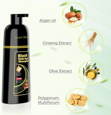 KAISASA Black Hair Dye Shampoo 3 in 1，Argan Natural Herbal Formula Hair Color Shampoo Covers Gray Hair for Women and Men (16.9 fl.oz Black - Image 6