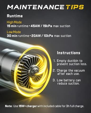 Fanttik Slim V10 APEX Cordless Car Vacuum, 4-in-1 Portable Mini Handheld Vac, 19kPa Suction Power, Upgraded Smart Digital Display, 2 Suction Modes for Small Jobs, Car, Office Desk, Keyboards (Black) - Image 4