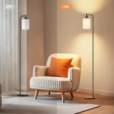 SIBRILLE Floor Lamp with Linen Shade, Dimmable Tall Standing Lamp with Remote Control & 3 Color Temperatures, Modern Floor Lamps for Living Room Bedroom Office Corner, 9W LED Bulb Included - Image 7