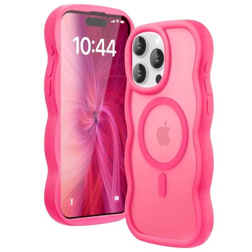 Amzfield Magnetic for iPhone 14 Pro Max Case, Compatible with Magsafe Wavy Frame Cute Translucent Matte Hard Back Silicone Bumper Shockproof Phone Case for iPhone 14 Pro Max Women Girls, Hot Pink - Image 1