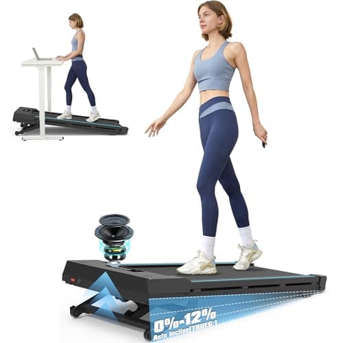 PACEROCKER Walking Pad Treadmill with 12% 9-Level Auto Incline, 450 lbs Capacity Bluetooth Speaker Under Desk Treadmills for Home Hiking, 5 MPH, Blue - Image 1