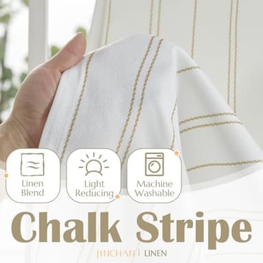 jinchan Striped Blackout Valance Curtain for Kitchen Linen Look Valance for Windows 18 Inch Modern Framhouse for Living Room Bedroom Bathroom Room Darkening Rod Pocket 1 Panel Yellow on White - Image 3