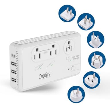 Ceptics 2000W Travel Voltage Converter for Hair Dryer & 200W Convert 220V to 110V for Curling Iron, Straightener, Chargers, Step Down World Power 4 USB Charging QC 3.0 SWadApt Type A, B, C, E/F, G, I - Image 1