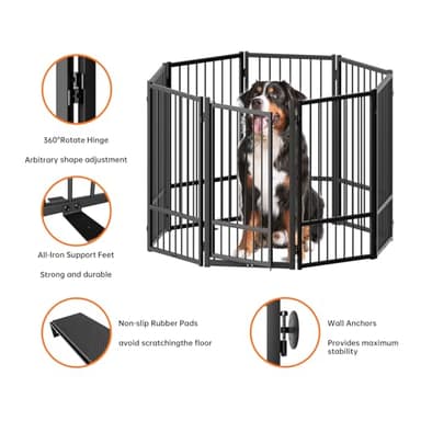 SNUOWU Full Metal Freestanding Dog Gate with Door, 32''Height Foldable Pet Dog Fence for Indoor & Outdoor, 8 Panels Extra Wide Free Standing TallDog Gates for Doorways,House,Stairs,Porch,Deck,Yard - Image 6