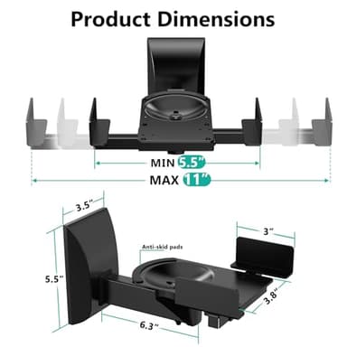WALI Speaker Wall Mounts, Dual Side Clamping Bookshelf Mounting Bracket for Large Surrounding Sound Speakers, Hold up to 55 lbs. (SWM201), 1 Pair, Black - Image 2