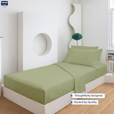 Cottingon 4 Pc Cot Sheets 28"x75" Set, 100% Egyptian Cotton, Perfect for Rollaway Beds, Narrow Twin, Camping, Cot Size, Rv Bunk, Guest Bed Replacement 7" Deep Mattress, Sage Solid - Image 6