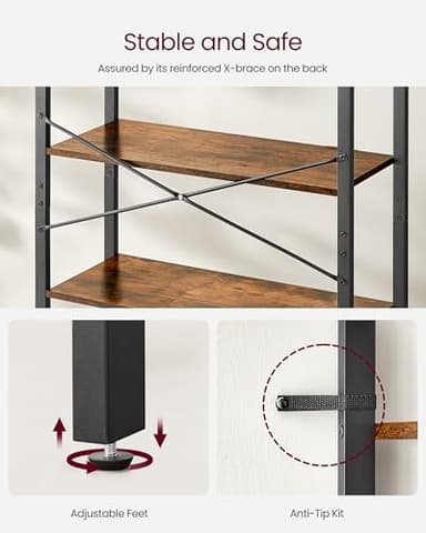 VASAGLE 6-Tier Bookshelf, Bookcase with Steel Frame, Book Shelf for Living Room, Home Office, Study, 11.8 x 31.5 x 73.2 Inches, Industrial Style, Rustic Brown and Ink Black ULLS082B01 - Image 5