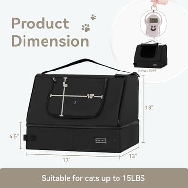 PETSFIT Portable Cat Litter Box - Removable 2-Layer Leak-Proof Lining, Scratch-Resistant Fabric with Sturdy Support Frame, Travel & Collapsible Cat Litter Box Black - Image 2
