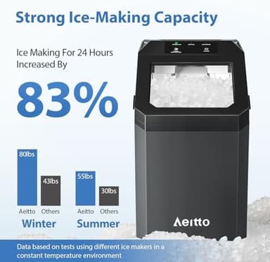 Aeitto Nugget Ice Maker Countertop, 55lbs/Day, Large Capacity Chewable Ice Maker, Rapid Ice Release in 5 Mins, Self-Cleaning with Stainless Steel Housing Ice Machine for Home Office and Party, Black - Image 3