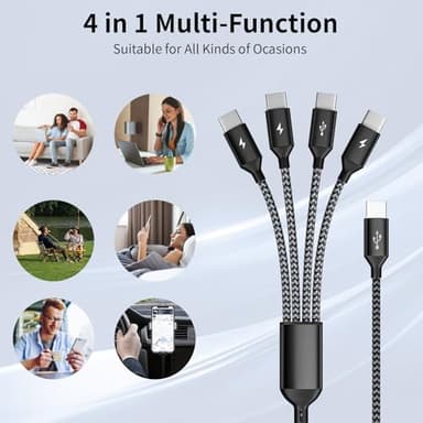 USB C Splitter Multi Charging Cable, Dual Type C Charger Cord,4 in 1 Multiple Nylon Braided Cable with 4 Type-C Connectors Compatible with iPhone 15 Pro Max/Samsung Galaxy/Tablets/Google-1Pack 5FT. - Image 7