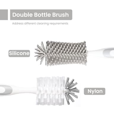 Ariseno 5-in-1 Baby Bottle Cleaner Set, Including Nylon & Silicone Bottle Brush, Cap, Straw & Nipple Brushes, BPA-Free (Grey) - Image 2