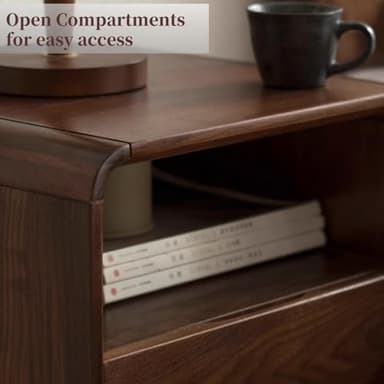 Vadisun Walnut Nightstand Set of 2, Solid Wood Nightstand with Drawers and Open Storage Shelf, Mid Century Modern Nightstands, Wood End Table for Bedroom, Walnut Bedside Table Set of 2(23.23" H) - Image 7