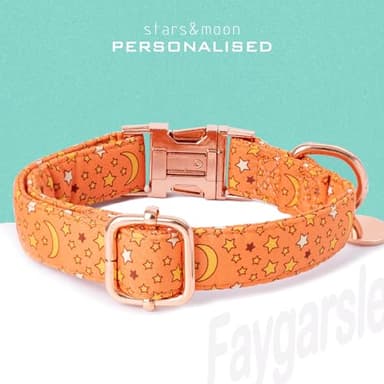 Faygarsle Orange Stars Moon Pattern Dog Collar for Small Medium Large Dogs Cute Puppy Collars for Female Dogs for Summer Spring Wedding Necklace Girl Dog Collar M - Image 3