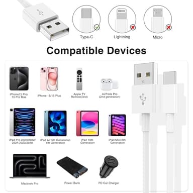 Car Carplay Cable for Apple iPhone 17 Pro Max/17 Air/16 Plus/15, 2Pack 3ft USB A to USB C Carplay Charger Cable Cord for iPad Pro 12.9/11 inch/iPad Air 5th/ipad Mini 6th Gen iPad Type C Charging Cable - Image 7