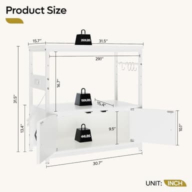 Bestier 20-29 Gallon Fish Tank Stand with Power Outlets, Metal Long Aquarium Stand with Storage Cabinet, 31x15 Reptile Terrarium Stand with Horizontal Gold Line, Stainless Hooks, 350 Lbs(White) - Image 6