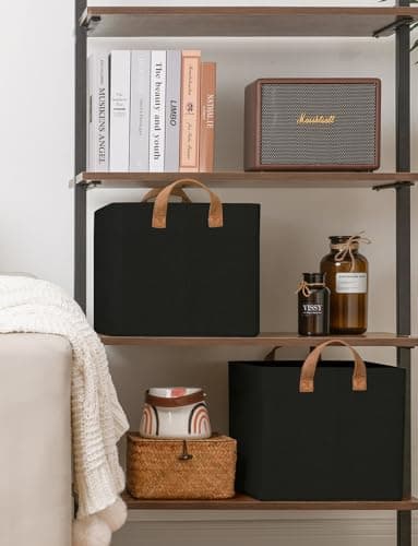 StorageWorks Storage Bins, Fabric Storage Bins for Shelves, Large Storage Baskets with Metal Frame, Closet Baskets and Bins with Handles, Black, 2-Pack - Image 2