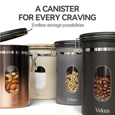 Veken Coffee Canister with Window,Airtight Stainless Steel Container,Home Kitchen Food Storage Organizers for Grounds,Beans,Espresso,Rice,Tea,Sugar,Cereal, Flour,Scoop,Bar Accessories,Gifts,22OZ,Black - Image 8