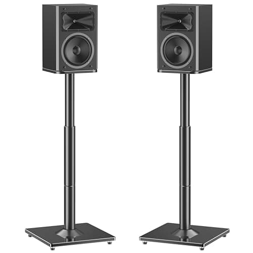 MOUNTUP Universal Speaker Stands Pair 28.3" to 37.4" Height Adjustable Floor Speaker Stands, Holds Bookshelf & Satellite Speaker Large Speaker, Up to 22LBS Cable Concealing 9.8" Plate Black MU9132-L - Image 1