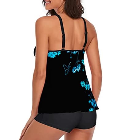 Urchics Women Tankini Swimsuit Flowy Swimdress Swimwear Two Piece Bathing Suits Flower Butterfly XXXL - Image 2