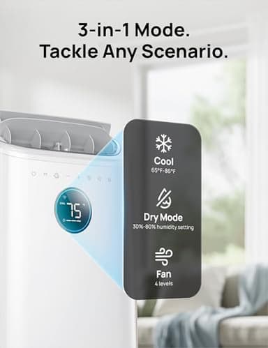 Dreo Portable Air Conditioners, 12,000 BTU AC Unit for Bedroom with Drainage-free Cooling, 46dB Quiet, APP/Voice/Remote, 24h Timer with Fan & Dehumidifier, Smart Standing AC for Room Indoors, AC515S - Image 6