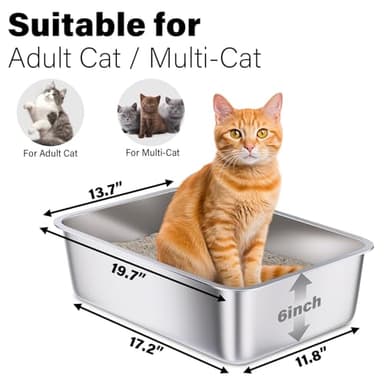 Holintan Stainless Steel Litter Box 2 Pack, 20"x14"x6"(Height) Large Metal Litter Box, Easy to Clean, Non Stick No Smell Cat Litterbox for Adult Cats/Kitty - Image 2