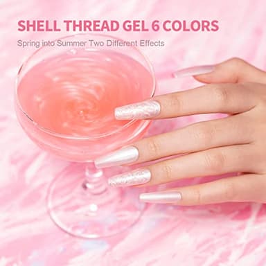 RARJSM Pearl Gel Nail Polish Set 6 Colors Pearlescent Shell Glitter White Gold Pink Green Purple Shimmer Mermaid Nail Gel Polish Soak Off Curing Requires Swirl Thread Effect DIY Manicure Use - Image 4
