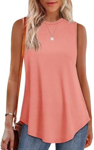 OFEEFAN Summer Tops for Women 2025 Vacation Women's Tank Tops Sleeveless Travel Outfits for Women Pink Shirts XL - Image 1