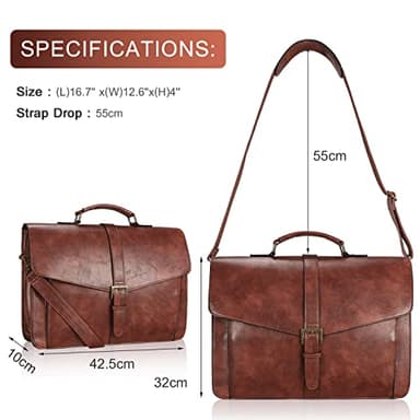ESTARER Men's Leather Briefcase 15.6 Inch Laptop Messenger Bag for Office/Business/Travel, Professional Leather Computer Shoulder Bag, Vintage Brown - Image 4