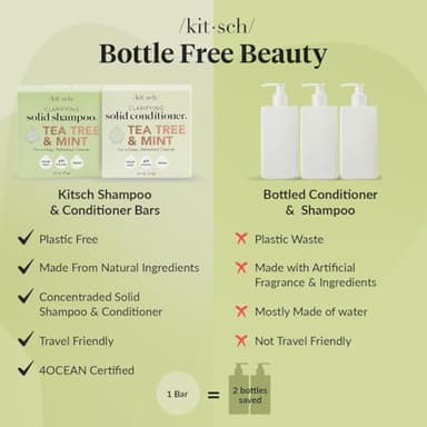 Kitsch Tea Tree Shampoo and Conditioner Set – Anti Dandruff Shampoo Bar & Conditioner Bar - Hair Care for All Hair Types - Free of Paraben, Sulfate & Silicone - Made in USA - 2 pcs - Image 6