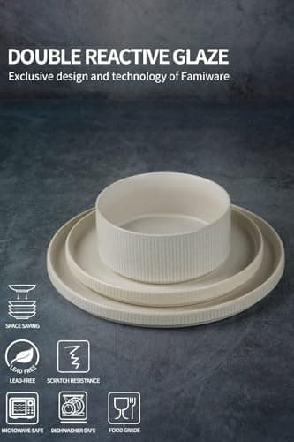 Famiware Star Plates and Bowls Sets, Modern Stoneware Dinnerware Sets for 8, 24-Piece Kitchen Dish Sets - Microwave and Dishwasher Safe, Chip and Scratch Resistant, Matte White - Image 6