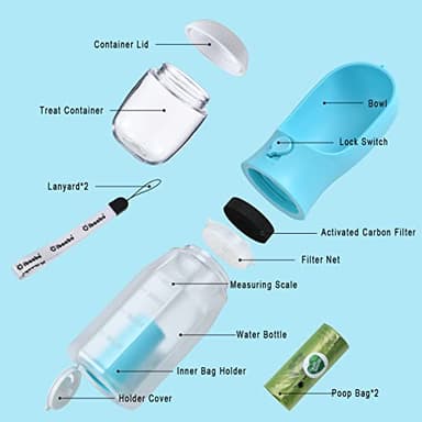 Cibaabo Dog Water Bottle with Food Container & Poop Bag Holder, Travel Water Bowl, Portable Pet Dispenser, Dog Gifts Stuff Accessories Items, Puppy Essentials for Yorkie Chihuahua Walking Hiking - Image 2