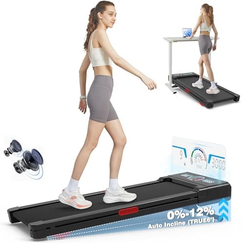 Walking Pad Treadmill with 12% 9-Level Auto Incline, 450 lbs Capacity RGB LED Screen, Bluetooth Speaker Under Desk Treadmill, Compact Treadmills for Home Hiking, Black - Image 1