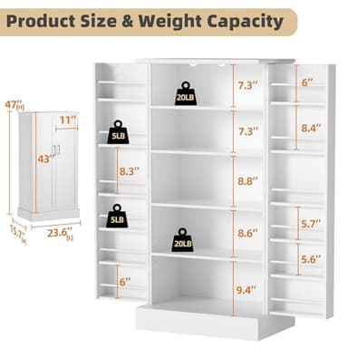 kepptory Kitchen Pantry Cabinet, Pantry Storage Cabinet with Adjustable Shelves and Drawer, Sideboard Buffet Cupboards Storage Shelf for Home Office Use (White, 16" D x 24" W x 47" H) - Image 2