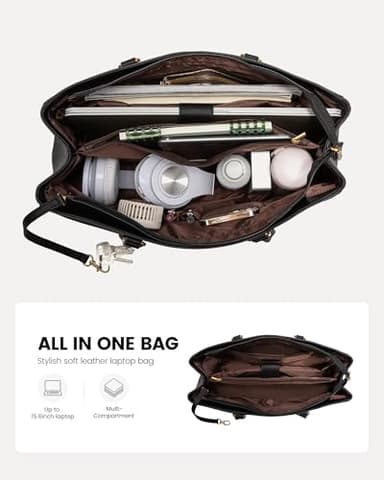 LOVEVOOK Laptop Bag for Women,15.6 Inch Laptop Tote Bag for Women,Vintage Leather Work Tote Bags Computer Teacher Bag,Waterproof Business Office Briefcase - Image 3
