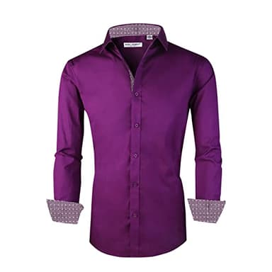 Alex Vando Mens Dress Shirts Regular Fit Long Sleeve Stretch Business Dress Shirts for Men,L17-Purple,Small - Image 1