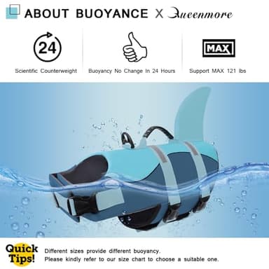 Queenmore Dog Life Jacket High Flotation, Reflective Dog Life Vest for Swimming, Adjustable Dogs Life Preserver Rescue Handle Spring Summer Pool for Small, Medium, Large Dogs (Ocean Blue,L) - Image 5