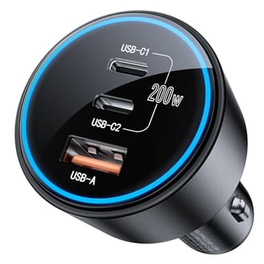 USB C Car Charger Fast Charging 200W, Dual PD 100W Type C Car Charger, PD3.0/QC4.0/PPS Cigarette Lighter Adapter for iPhone 16/15/14/13/12, Galaxy S22/S21 Ultra, MacBook, Laptop etc - Image 1