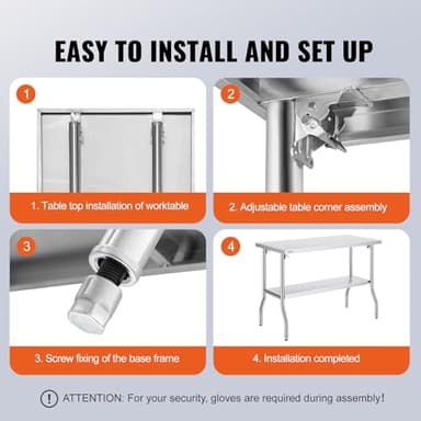 VEVOR Commercial Worktable Workstation 48 x 24 Inch Folding Commercial Prep Table, Heavy-duty Stainless Steel Folding Table with 772 lbs Load, Kitchen Work Table, Silver Stainless Steel Kitchen Island - Image 8