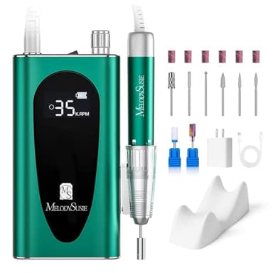 MelodySusie 35000RPM MM400C Nail Drill Professional, Rechargeable Cordless Nail File Portable Efile for Acrylic Gel Nails Remove, 8Pcs Nail Drill Bits, Low Noise Low Heat, Sparkle Plus, Green - Image 1