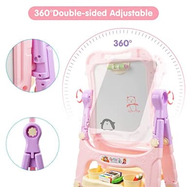 Amagoing Easel for Kids, Adjustable Standing Art Easel for Toddler, Double Side White Chalk Board with Painting Accessories, Birthday Christmas Gift for Little Girls and Boy Age 3 4 5, Pink - Image 7